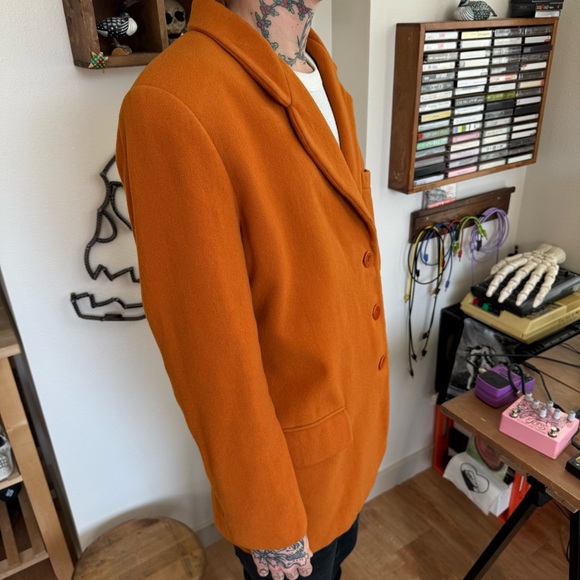 💀 SOLD 💀 Vintage 80s Burnt Orange Wool Cashmere Blend Lined Blazer ~ Size Small - Picture 5 of 9